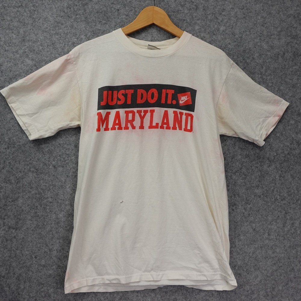 Vintage Nike Maryland Terrapins T Shirt SMALL Just Do It Distressed Grunge NCAA